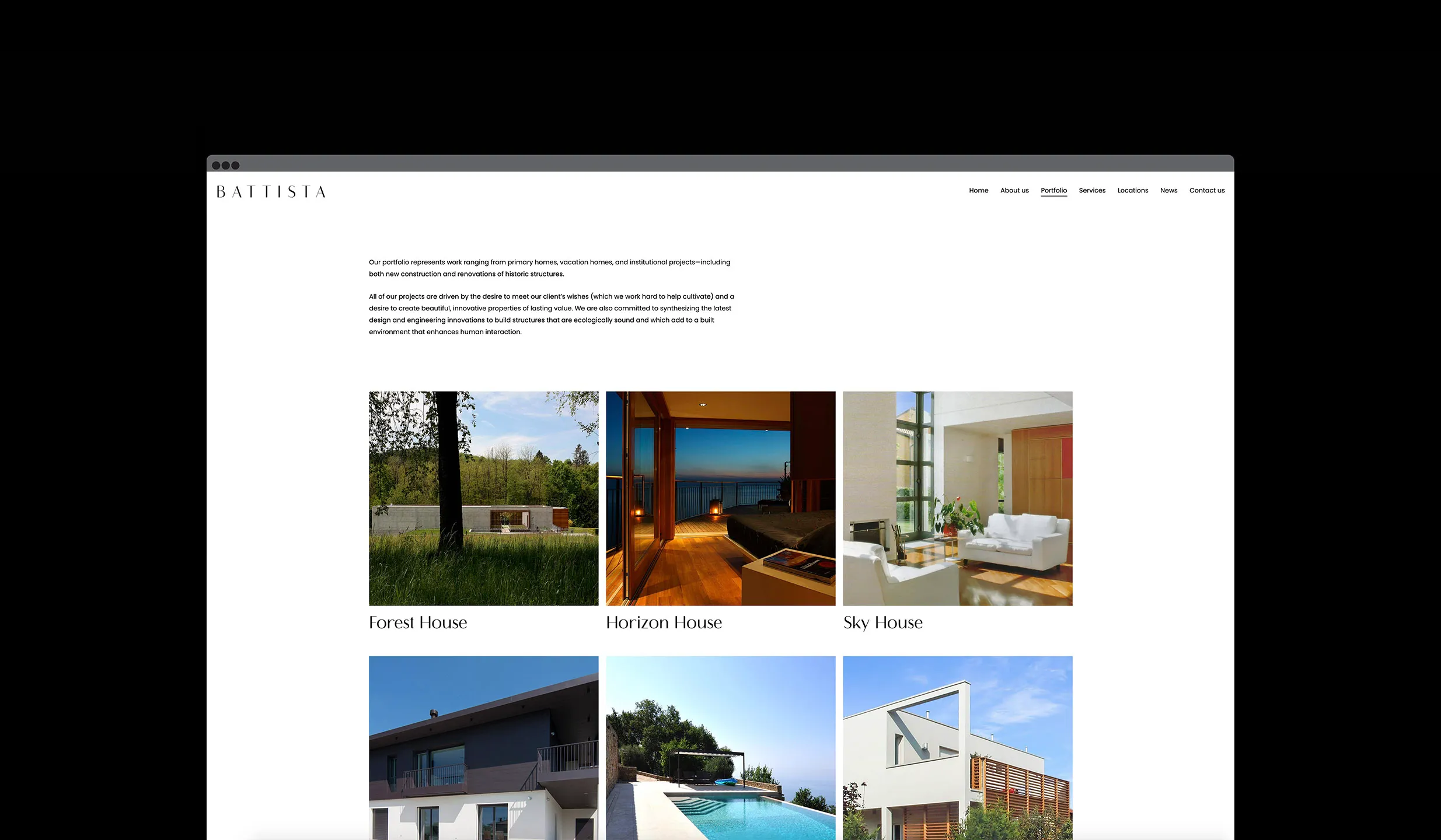battista single portfolio page browser
